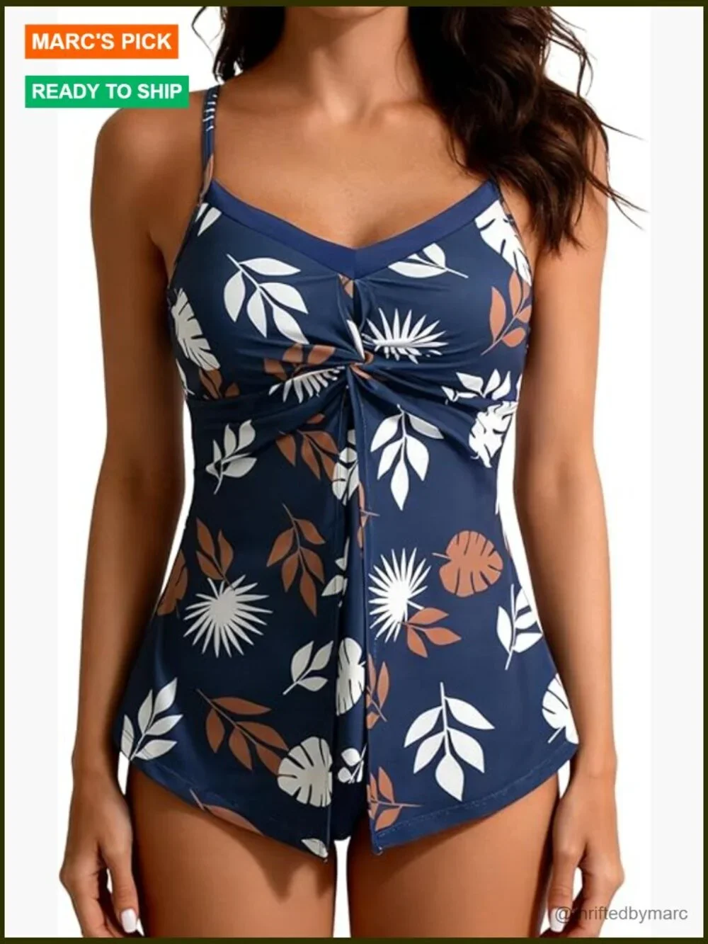 Tankini Swimsuit Tummy Control Twist Front V Neck Two Piece with Shorts